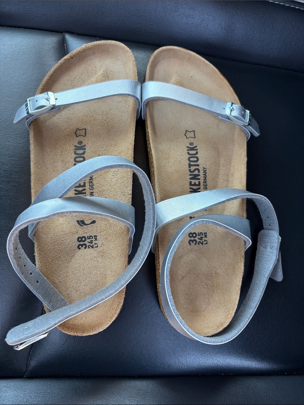 Birkenstock Women’s Silver Strappy Ankle Sandals NWOT